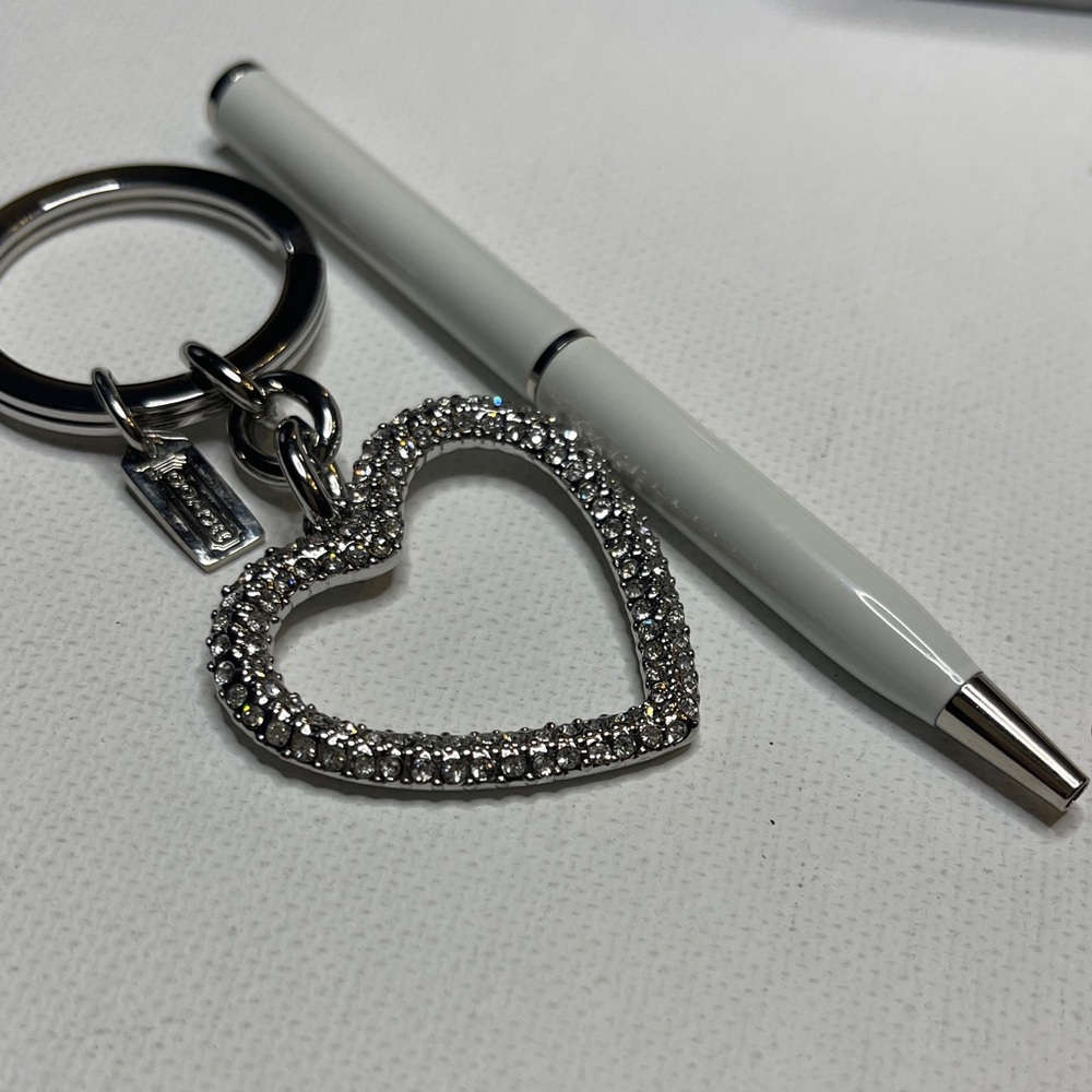 Coach Silver Heart Keychain and White Coach Pen Set